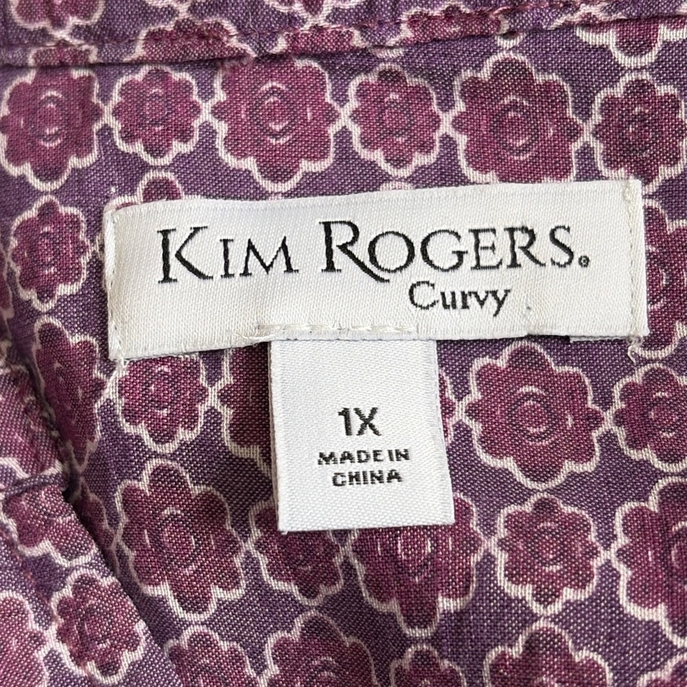 Kim Rogers Women's V-Neck 3/4 Sleeve Top Size 1X Purple Floral Classic Office‎ - Picture 2 of 9